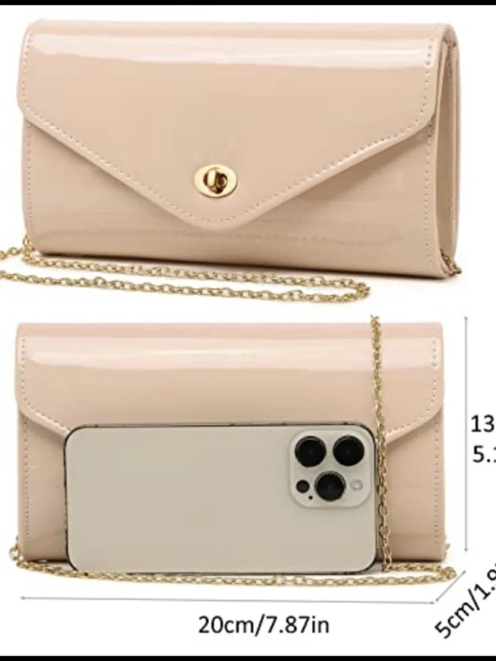Patent Leather Envelope Clutch Detachable Chain Crossbody Evening Bag